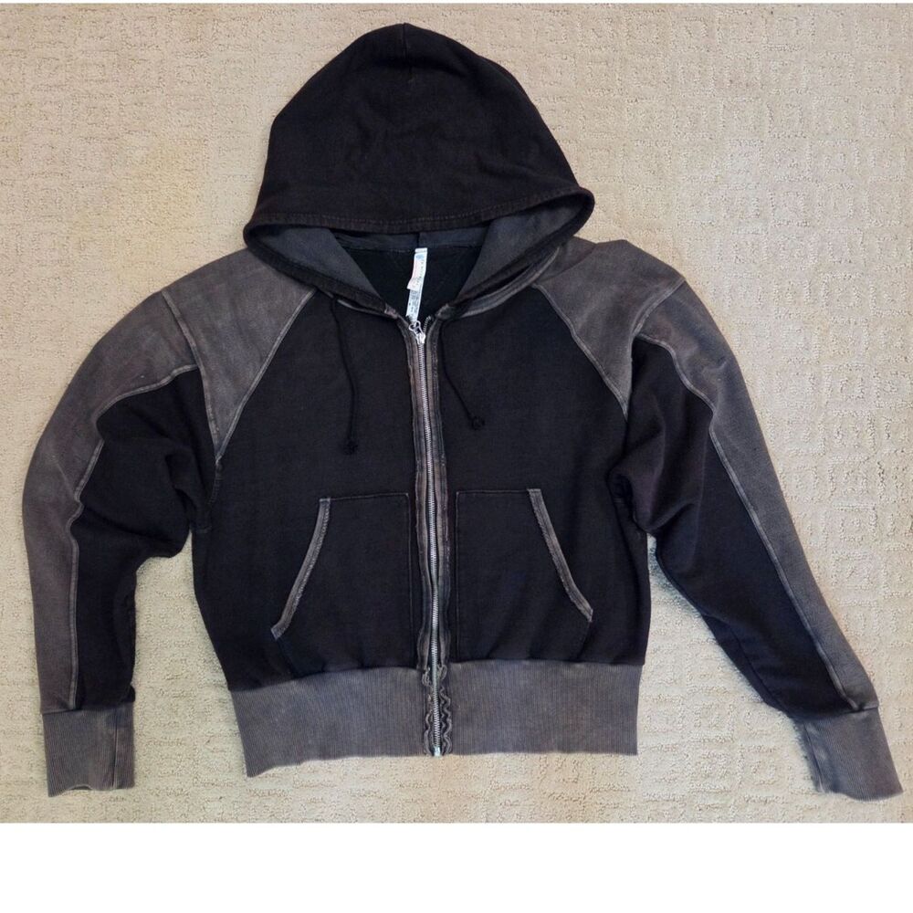 Free People Movement Hoodie Jacket Womens Small Distressed Black Shadowboxer